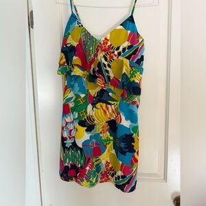 Jcrew Factory Vibrant Tropical Print Ruffle Sundress